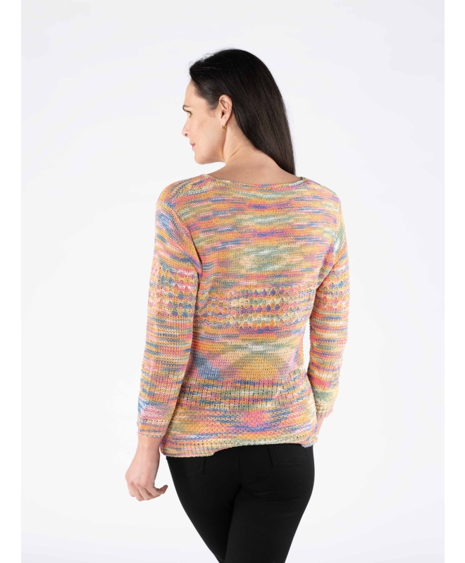 Multi Tape Yarn Jumper Round Neck 3/4 Sleeve