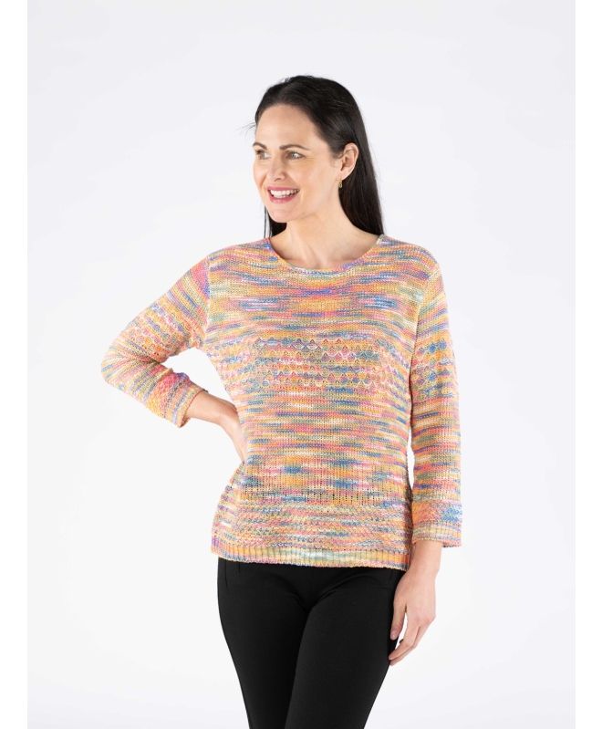 Multi Tape Yarn Jumper Round Neck 3/4 Sleeve