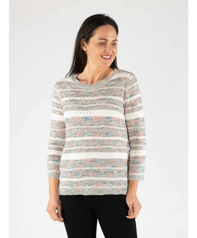 Pastel stripe Jumper Round neck with 3/4 sleeve