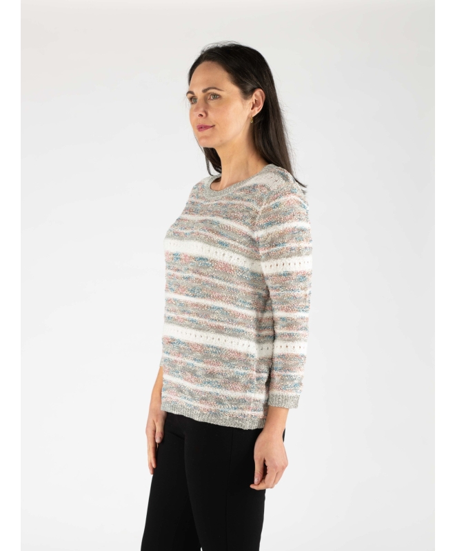 Pastel stripe Jumper Round neck with 3/4 sleeve