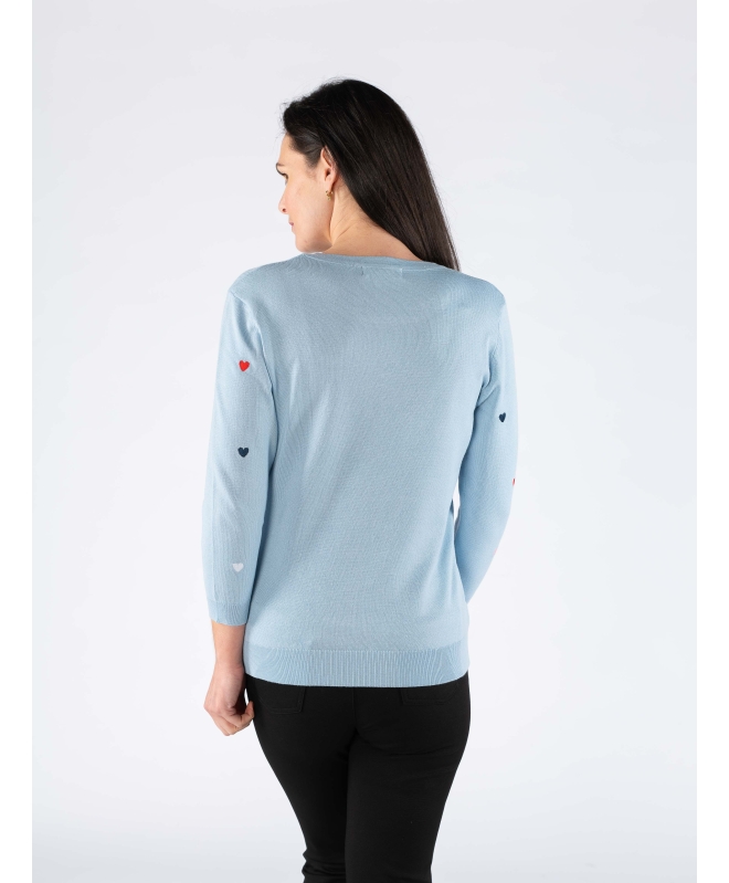 HEART EMBROIDERY 3/4 SLEEVE JUMPER AND ROUND NECK