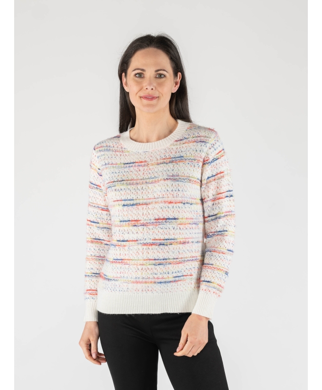 Multi Print Stripe Jumper Round Neck