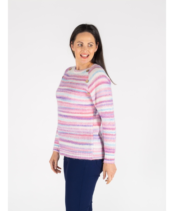 Pink Multi Stripe Jumper With Round Neck