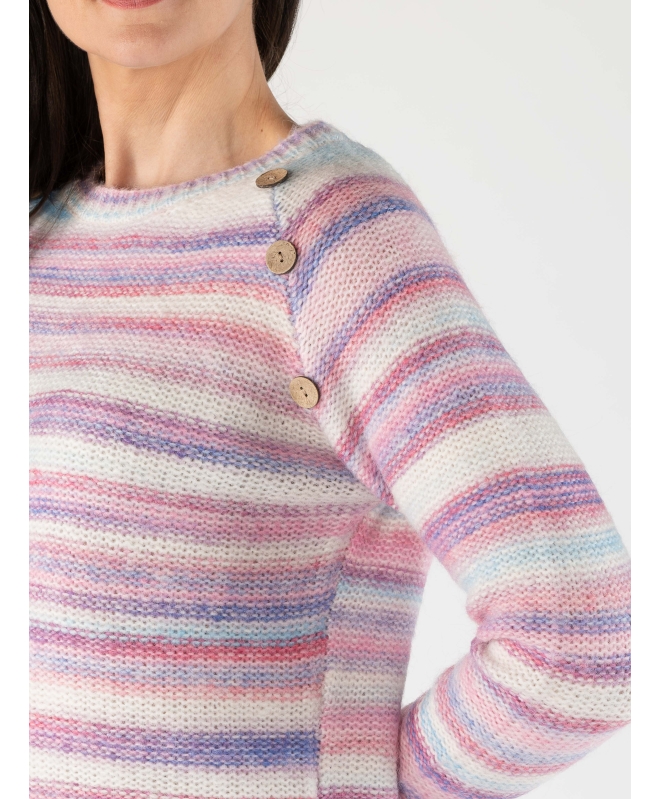 Pink Multi Stripe Jumper With Round Neck