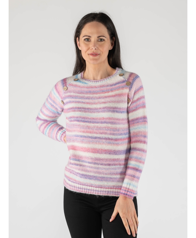 Pink Multi Stripe Jumper With Round Neck