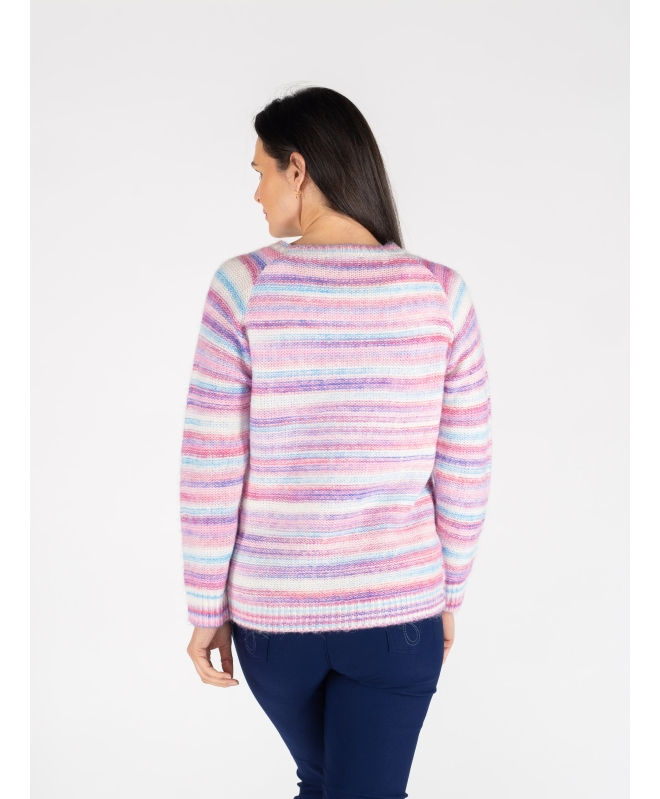 Pink Multi Stripe Jumper With Round Neck