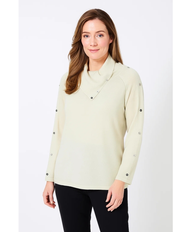 COWL NECK JUMPER BUTTON DETAIL 3/4 SLEEVE