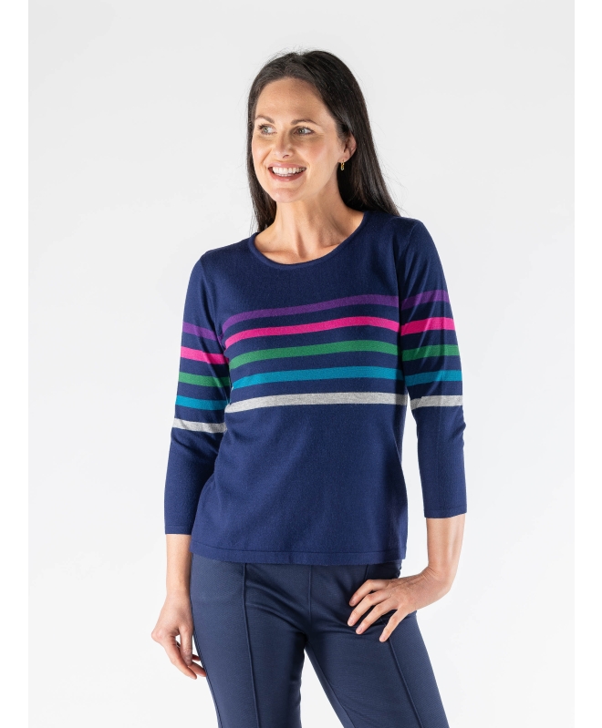 MULTI STRIPE JUMPER ROUND NECK 3/4 SLEEV