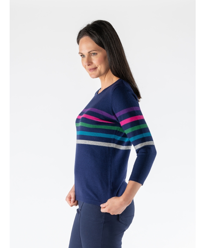 MULTI STRIPE JUMPER ROUND NECK 3/4 SLEEV