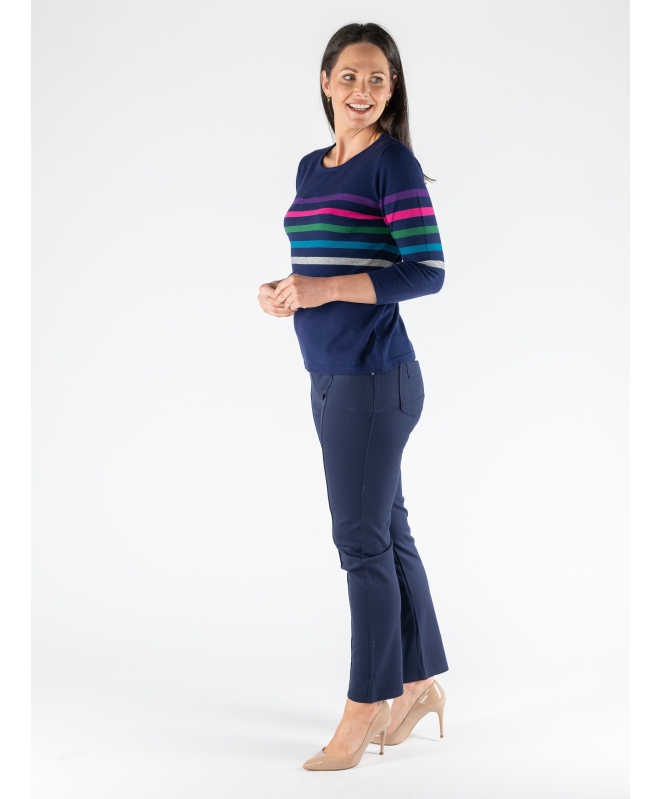 MULTI STRIPE JUMPER ROUND NECK 3/4 SLEEV