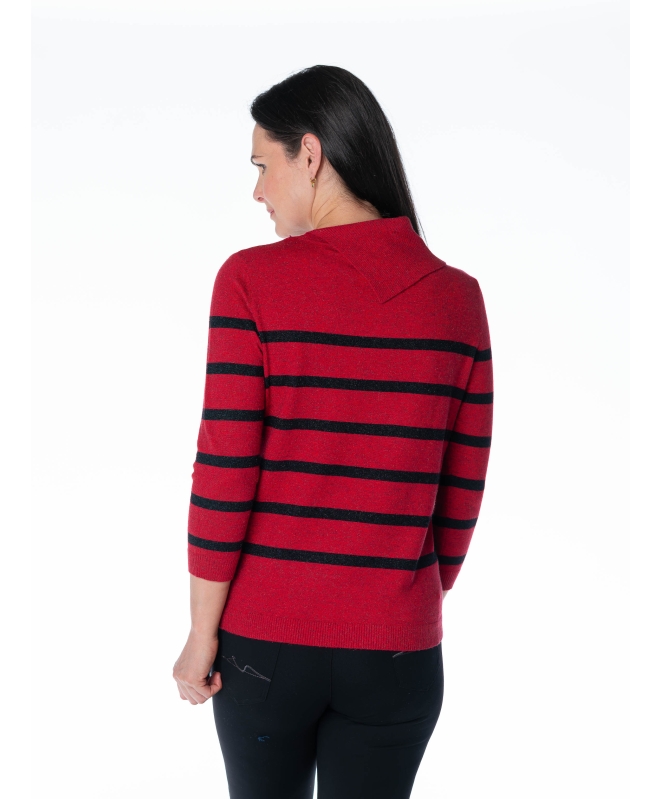 STRIPE JUMPER WITH COWL NECK 3/4 SLEEVE
