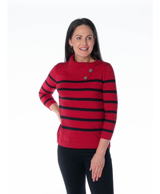 STRIPE JUMPER WITH COWL NECK 3/4 SLEEVE