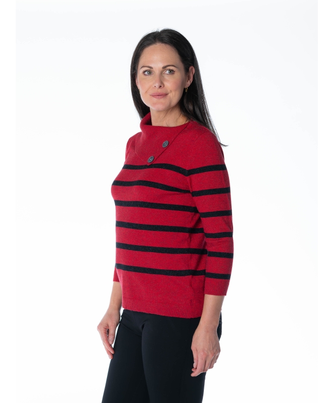 STRIPE JUMPER WITH COWL NECK 3/4 SLEEVE