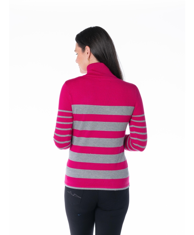 CERISE GREY ROLL NECK STRIPED JUMPER 3/4 SLEEVE