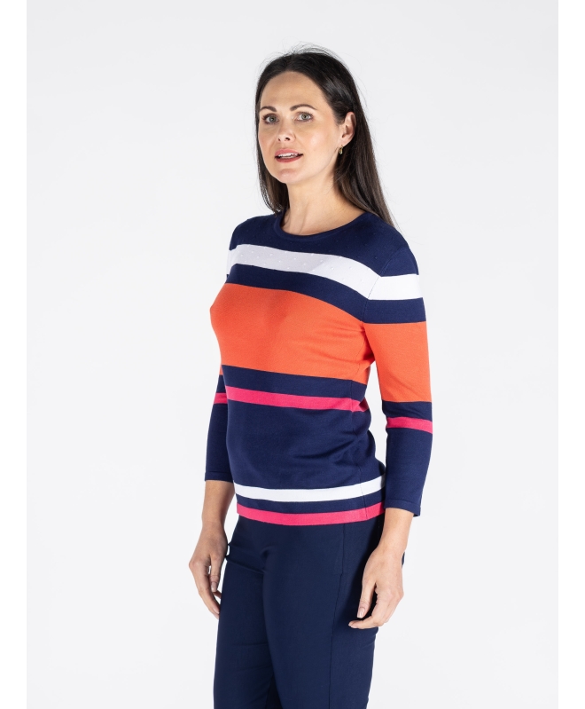 ROUND NECK 3/4 SLEEVE STRIPED JUMPER