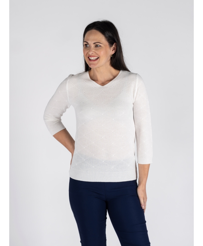 TEXTURED JUMPER WITH V NECK 3/4 SLEEVE