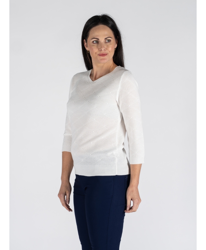 TEXTURED JUMPER WITH V NECK 3/4 SLEEVE
