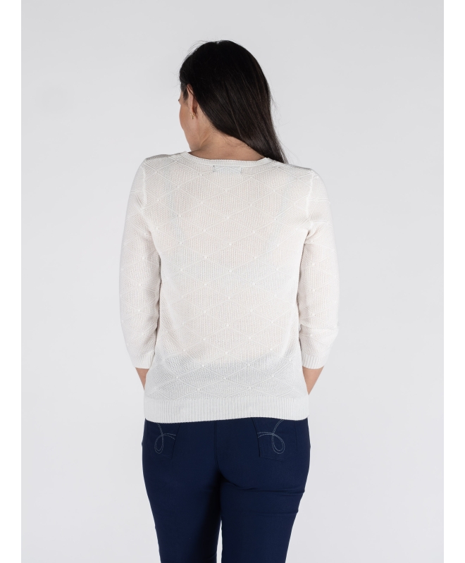 TEXTURED JUMPER WITH V NECK 3/4 SLEEVE