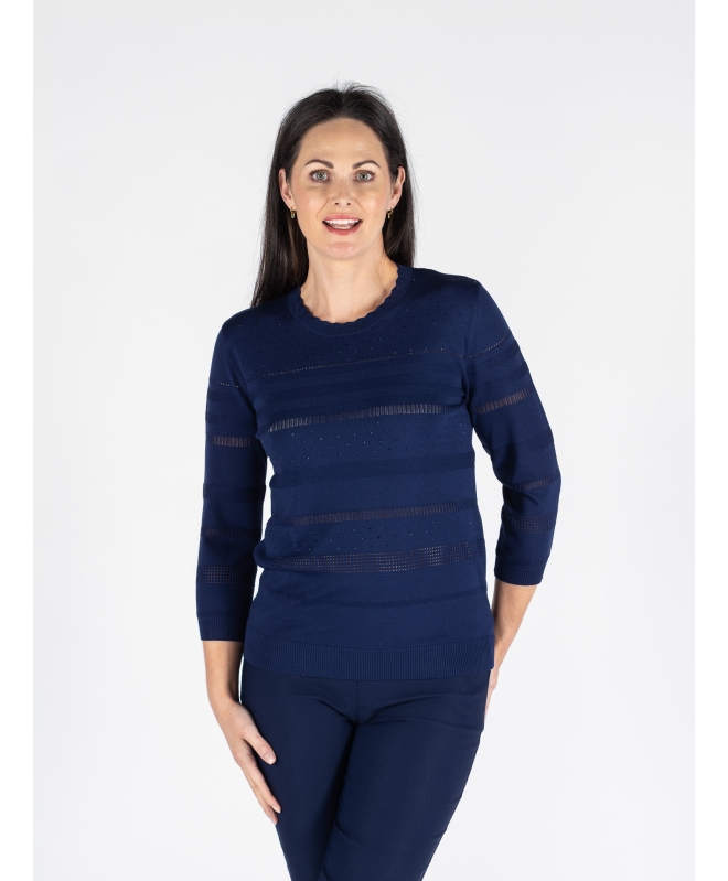 NAVY TEXTURED JUMPER ROUND NECK WITH 3/4 SLEEVE