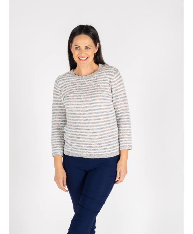 MULTI TEXTURED STRIPE JUMPER BUTTON DETAIL