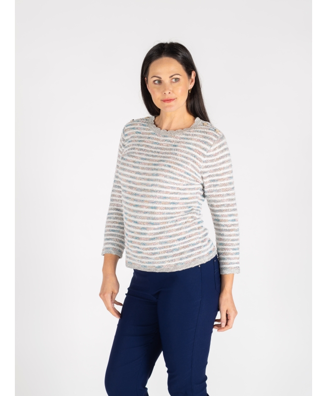 MULTI TEXTURED STRIPE JUMPER BUTTON DETAIL