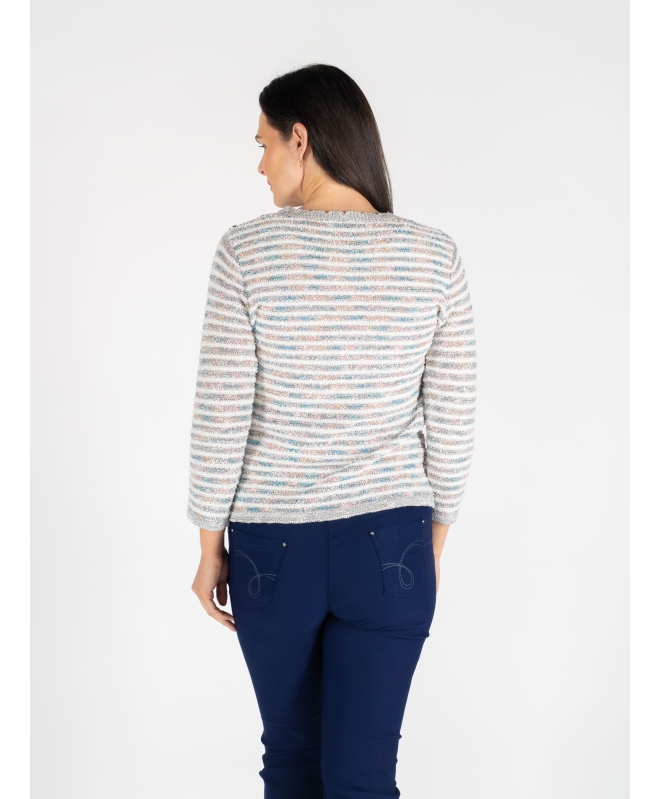 MULTI TEXTURED STRIPE JUMPER BUTTON DETAIL