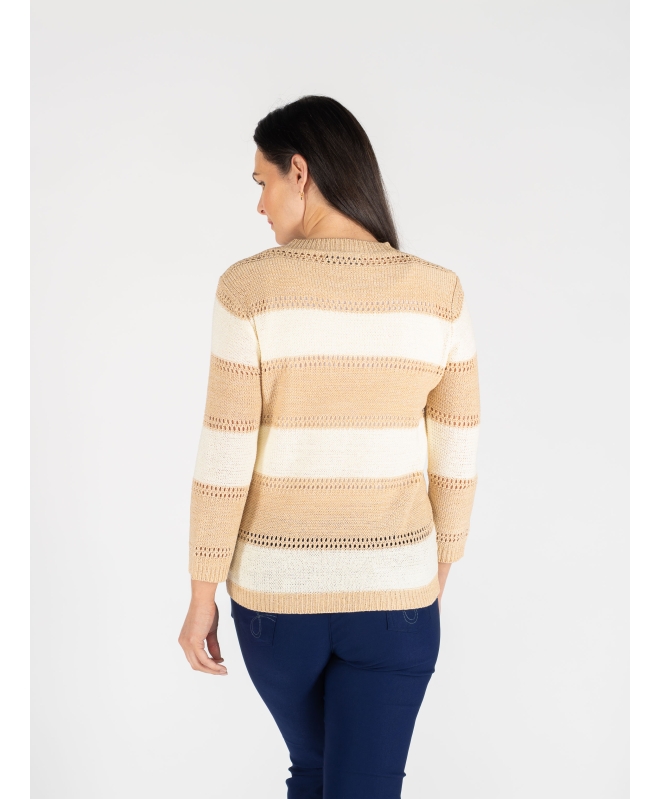 WIDE STRIPE ROUND NECK JUMPER 3/4 SLEEVE