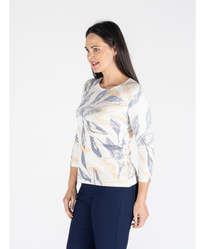 LEAF PRINT JUMPER ROUND NECK 3/4 SLEEVE