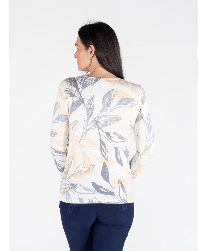 LEAF PRINT JUMPER ROUND NECK 3/4 SLEEVE