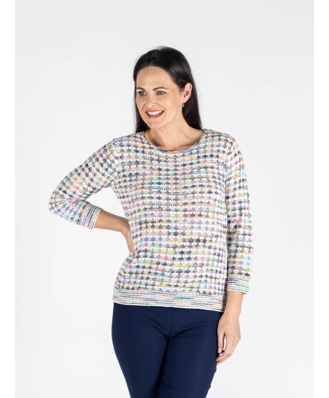 MULTI COLOR TAPE YARN JUMPER 3/4 SLEEVE