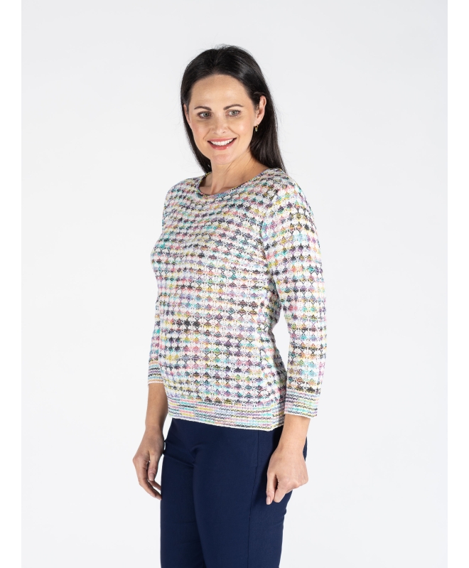MULTI COLOR TAPE YARN JUMPER 3/4 SLEEVE