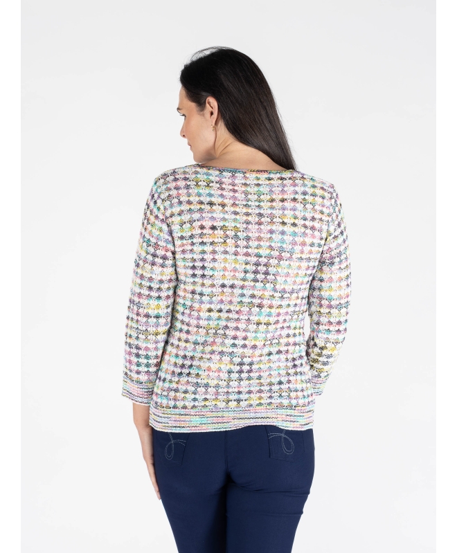 MULTI COLOR TAPE YARN JUMPER 3/4 SLEEVE