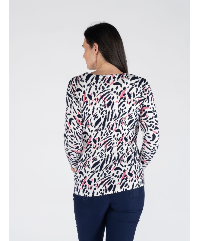 PINK NAVY ANIMAL PRINT JUMPER ROUND NECK 3/4 SLEEVE