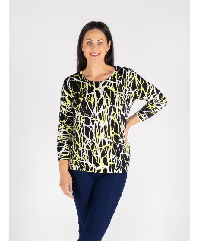 GREEN ABSTRACT JUMPER ROUND NECK 3/4 SLEEVE