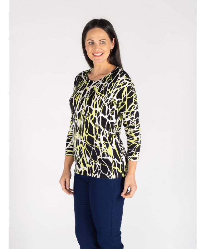 GREEN ABSTRACT JUMPER ROUND NECK 3/4 SLEEVE