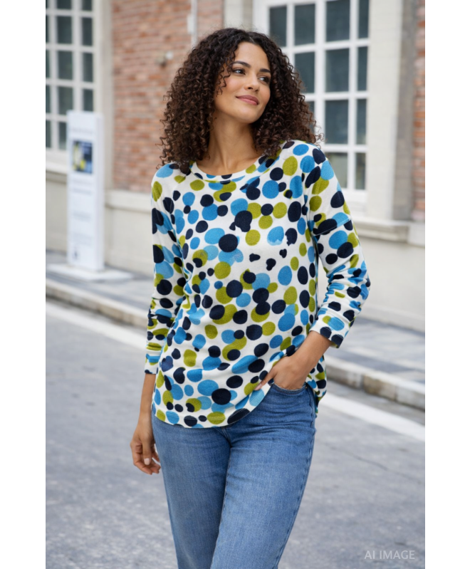 WHITE MULTI SPOT JUMPER ROUND NECK WITH 3/4 SLEEVE -JU30816