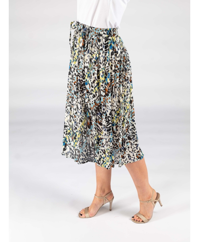 WHITE MULTI ANIMAL PRINT CRINKLE SKIRT
