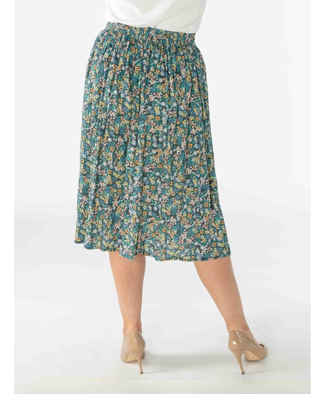 GREEN MULTI DITSY FLORAL CRINKLE SKIRT WITH ELASTICATED