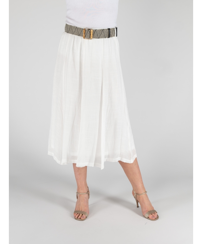 WHITE CRINKLE FABRIC PANELLED SKIRT WITH LININ