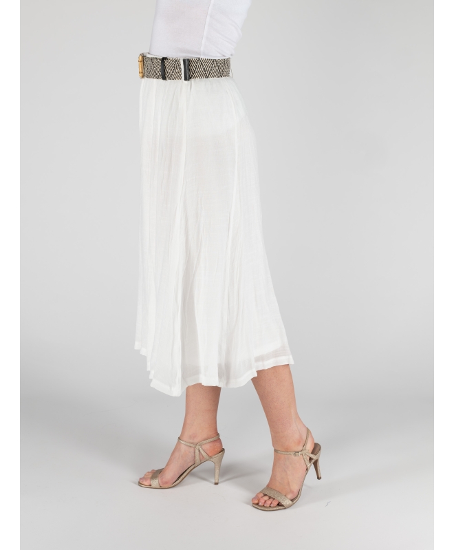 WHITE CRINKLE FABRIC PANELLED SKIRT WITH LININ