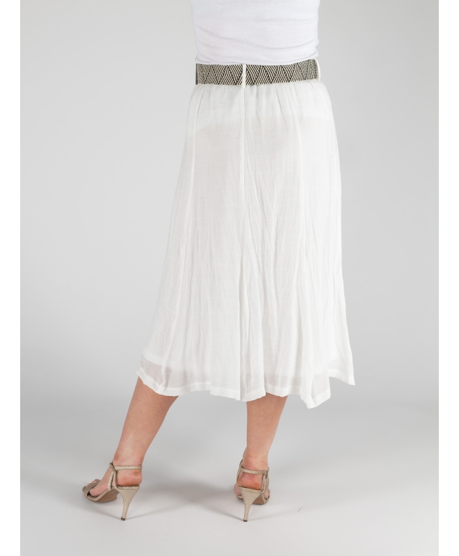 WHITE CRINKLE FABRIC PANELLED SKIRT WITH LININ