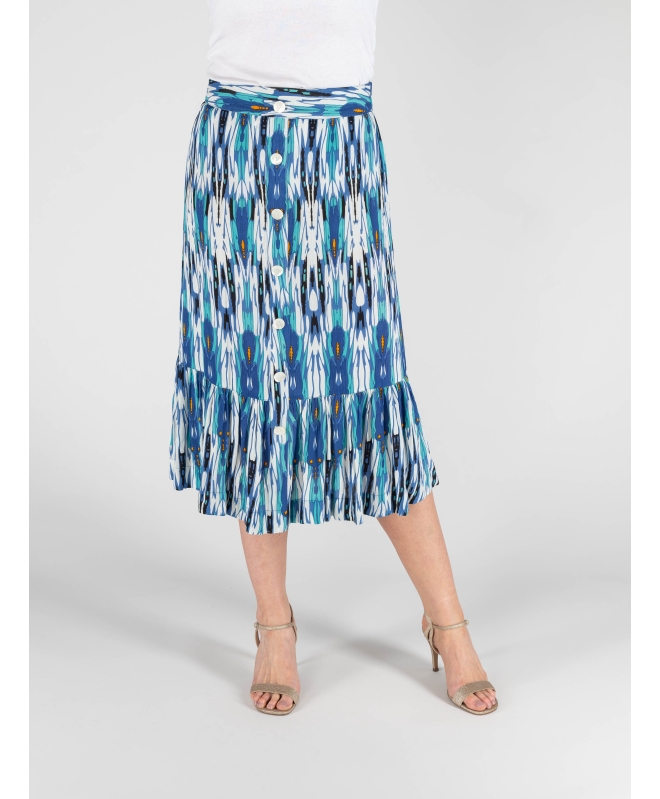 FRONT BUTTON CRINKLE SKIRT WITH BOTTOM FRILL