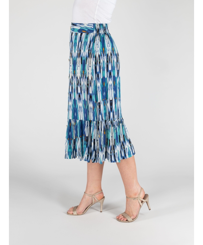 TURQ PRINT FRONT BUTTON CRINKLE SKIRT BOTTOM FRILL