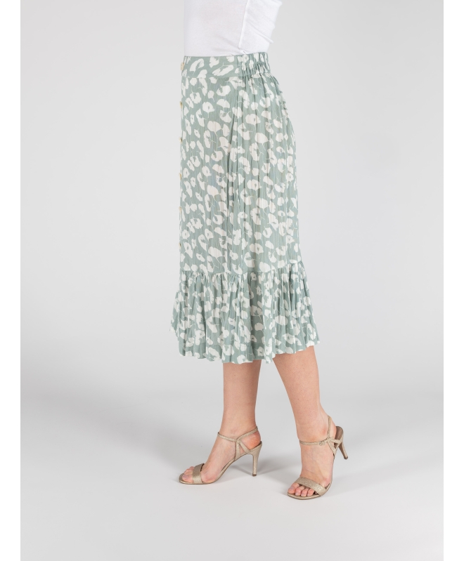 MINT PRINT FRONT BUTTON CRINKLE SKIRT  BOTTOM FRILL