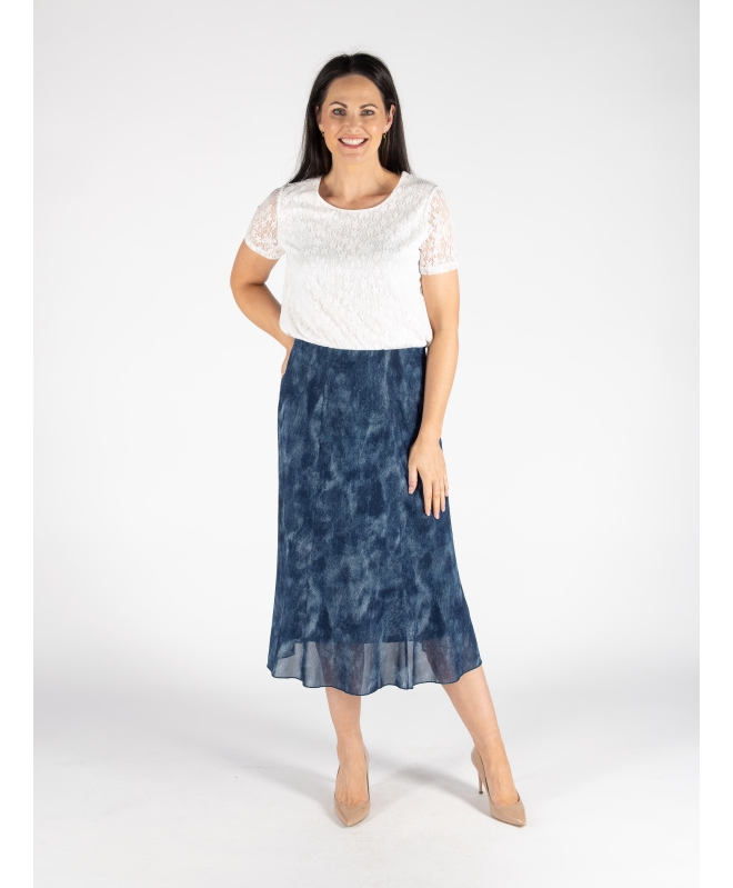 TIE DYE MESH PANEL SKIRT ELASTIC WAIST