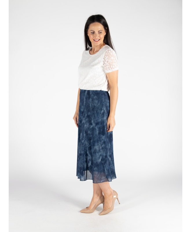 TIE DYE MESH PANEL SKIRT ELASTIC WAIST