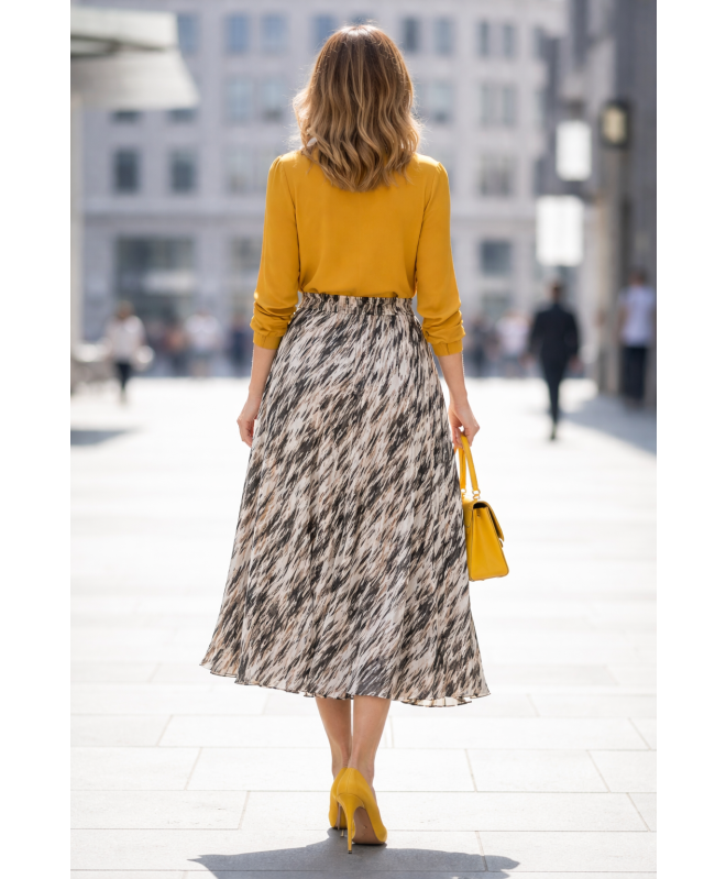 GREY WHITE PRINTED TIERED ELSATICTED SKIRT