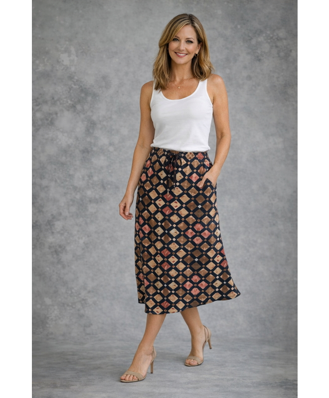 NAVY PRINT DIAMOND PRINT SKIRT