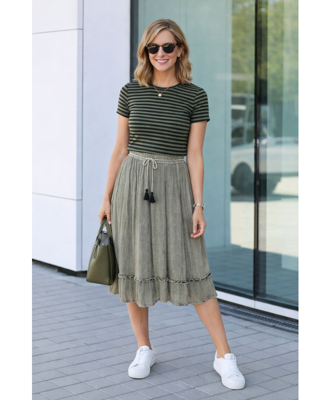 GREY SKIRT WITH FRILL AND ELASTICATED WASIT