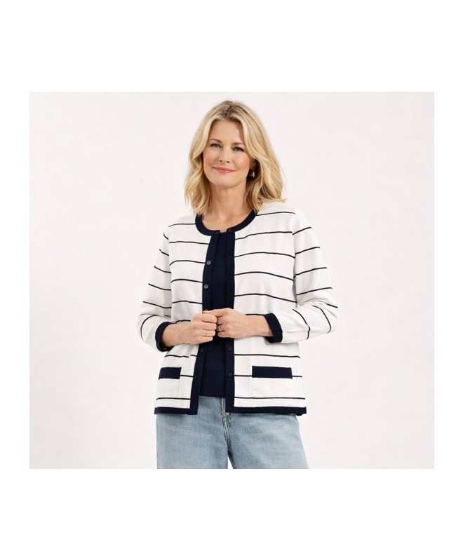 STRIPE MOCK CARDIGAN WITH VEST 3/4 SLEEV - WHITE NAVY
